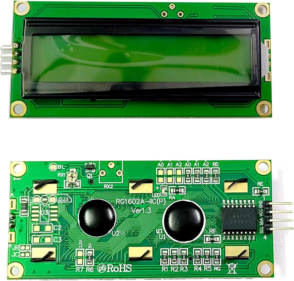 LCD Display Module (16x2) with inbuilt chip I2C|IIC Interface (Green Backlight) NewLCD Display Module (16x2)